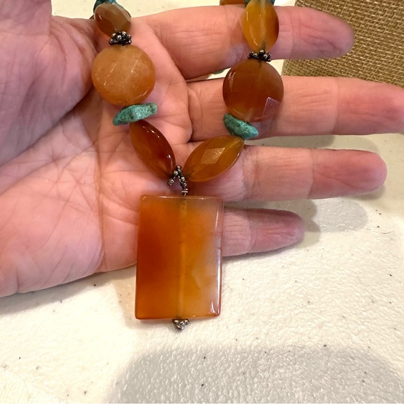 Gorgeous Genuine Carnelian / Agate Gemstone and turquoise chips, silver tone - Picture 5 of 12